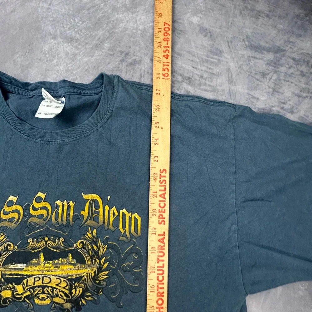 Vintage USS San Diego LPD 22 Graphic T-Shirt XL Navy Blue Y2K Gildan Boxy Fit